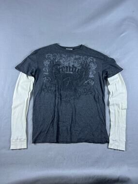 Fender Shirt Mens XL Gray Long Thermal Sleeve Rock N Roll Graphic Y2K Grunge Tee